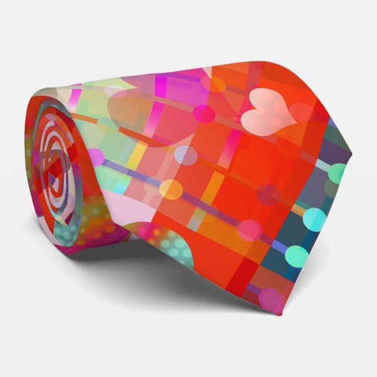 Festive Colorful Heart Pattern Stropdas (Opgerold)