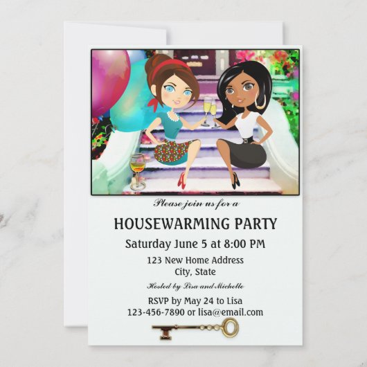Festive Colorful Housewarming Party Invitation Kaart (Achterkant)