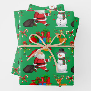 Festive Colorful KerstKerstKerstman, Snowman, Cade Inpakpapier Vel