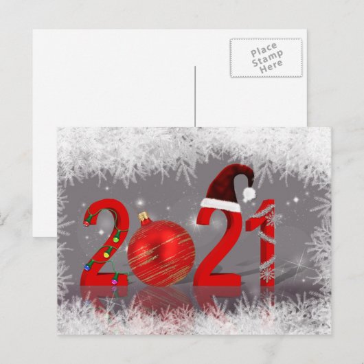 Festive Colorful Merry Kerstmis Nieuwjaar 2021 Feestdagenkaart (Voorkant / Achterkant)