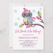 Festive Colorful Neon Owl kerstparty Kaart (Voorkant)