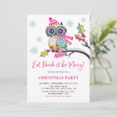 Festive Colorful Neon Owl kerstparty Kaart (Staand voorkant)