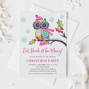 Festive Colorful Neon Owl kerstparty Kaart
