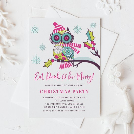 Festive Colorful Neon Owl kerstparty Kaart