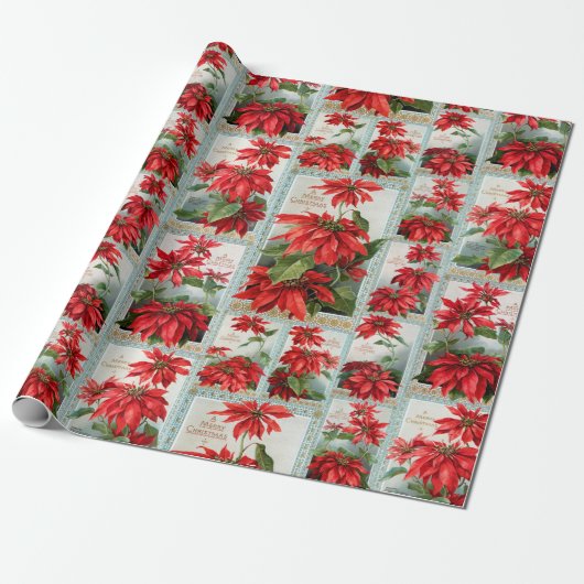Festive Colorful  Poinsettias Cadeaupapier (Uitgerold)