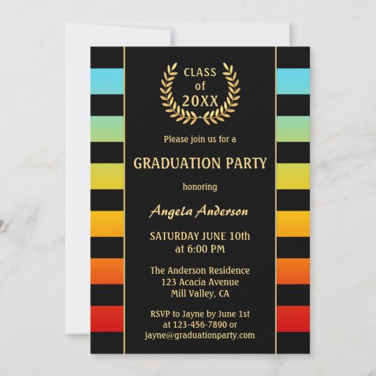 Festive Colorful Striped Afstuderen Invitation Kaart (Voorkant)