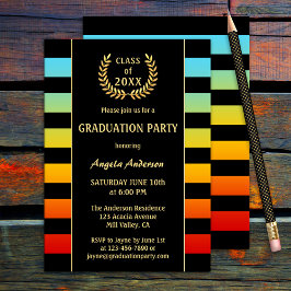 Festive Colorful Striped Afstuderen Invitation Kaart