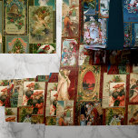 Festive Colorful Vintage-kerstkaart Collage Inpakpapier Vel<br><div class="desc">Festive en kleurrijke vakantiekollage met klassieke kerstkaarten uit het Victoriaans tijdperk,  waaronder Santa,  engelen,  sterren,  seizoensbloemen en vrolijke groeten op donkerrode,  donkergroene olijfgroene en diepblauwe achtergronden.</div>