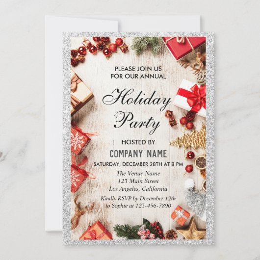 Festive Company Holiday Party White Silver Glitter Kaart (Voorkant)