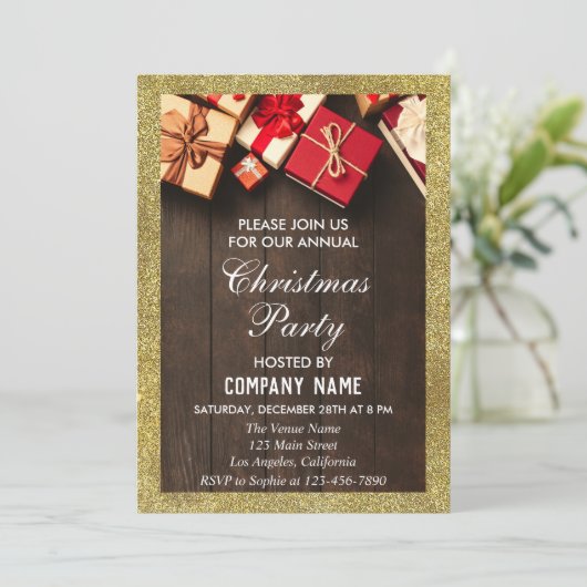 Festive Company kerstparty Giften Gold Glitter Kaart (Staand voorkant)