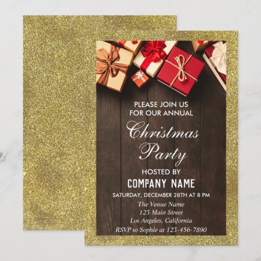 Festive Company kerstparty Giften Gold Glitter Kaart (Voorkant / Achterkant)