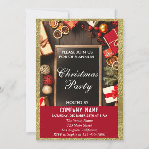 Festive Company Kerstparty Red & Gold Glitter Kaart