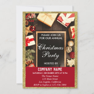 Festive Company Kerstparty Red & Gold Glitter Kaart