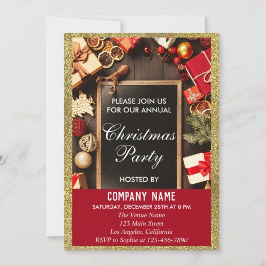 Festive Company Kerstparty Red & Gold Glitter Kaart (Voorkant)