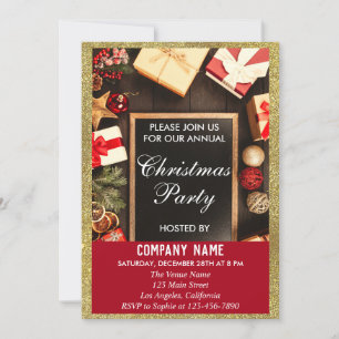 Festive Company Kerstparty Red & Gold Glitter Kaart