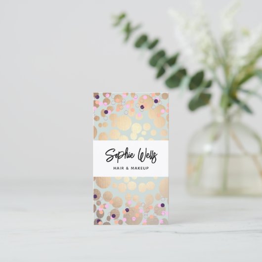 Festive Confetti & Gold Circles Bekijk de prachtig Visitekaartje (Staand voorkant)