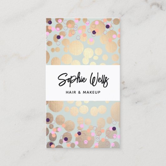 Festive Confetti & Gold Circles Bekijk de prachtig Visitekaartje (Voorkant)