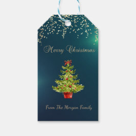 Festive Confetti, kerstboom, groen Cadeaulabel