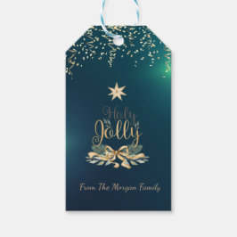 Festive Confetti, kerstcellen, Star, Green Cadeaulabel