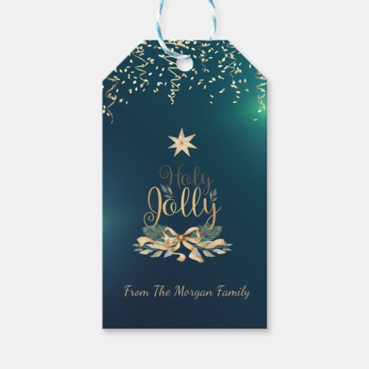 Festive Confetti, kerstcellen, Star, Green Cadeaulabel (Voorkant)