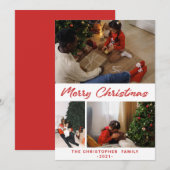 Festive Confetti Merry Kerstmis 3 Foto Collage H Feestdagenkaart (Voorkant / Achterkant)