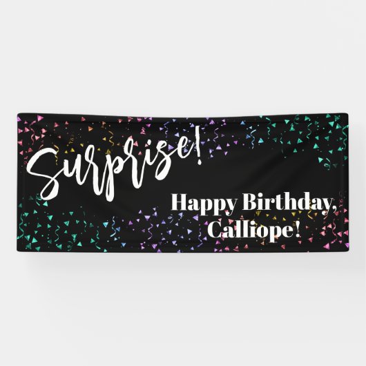 Festive Confetti Surprise Birthday Party Black Spandoek (Horizontaal)