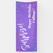 Festive Confetti Surprise Birthday Party Paars Spandoek (Verticaal)