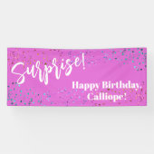 Festive Confetti Surprise Birthday Party roze Spandoek (Horizontaal)