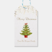 Festive Confetti, Waterverf kerstboom Cadeaulabel (Voorkant)