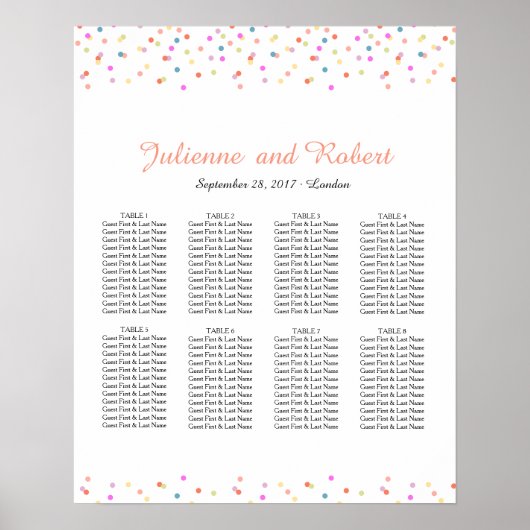 Festive Confetti Wedding Seating Chart Poster (Voorkant)