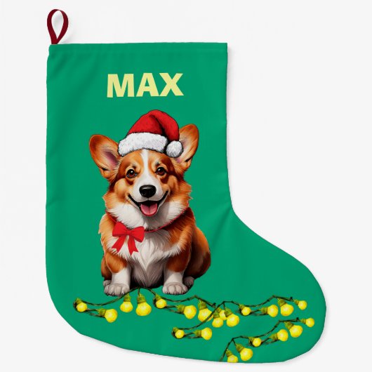 Festive Corgi Dog Custom Pet Grote Kerstsok (Voorkant)