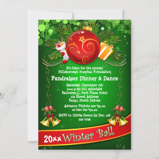 Festive Corporate Holiday Party Fundraiser Invite Kaart (Voorkant)