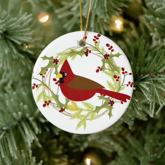 Festive Country cardinal add message Keramisch Ornament (Boom)