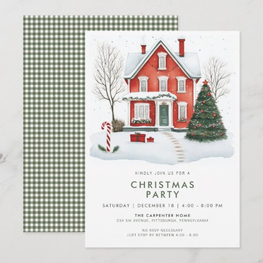 Festive Country Holiday Christmas Party Invitation Kaart (Voorkant / Achterkant)