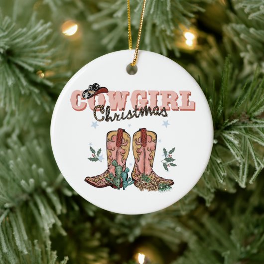 Festive Cowgirl Kerstmis: Jaar met gevoel Keramisch Ornament (Boom)