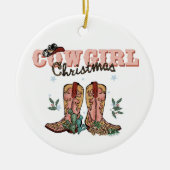 Festive Cowgirl Kerstmis: Jaar met gevoel Keramisch Ornament (Voorkant)