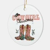 Festive Cowgirl Kerstmis: Jaar met gevoel Keramisch Ornament (Links)