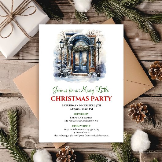 Festive cozy Christmas scene party invitation Kaart