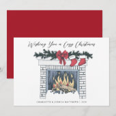 Festive Cozy Fireplace Eenvoudig kerstfeest H Feestdagenkaart (Voorkant / Achterkant)