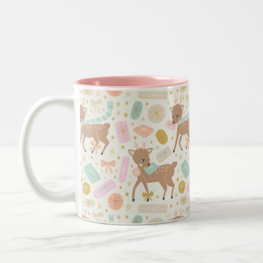 Festive Cream  Reindeer Illustratie Tweekleurige Koffiemok (Links)