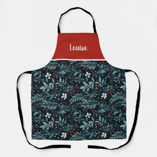 Festive Custom Christmas Greenery Pattern Schort