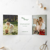 Festive Custom Merry Christmas Script Photo Drieluik Kaart (Binnen)