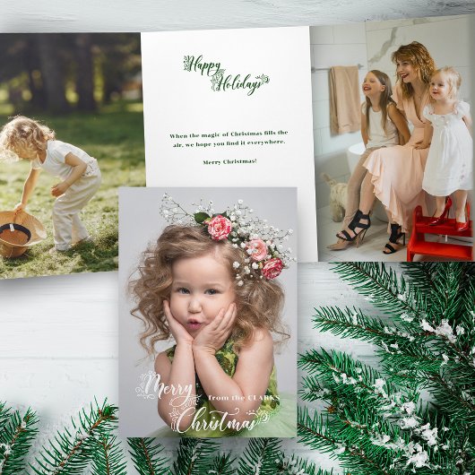 Festive Custom Merry Christmas Script Photo Drieluik Kaart
