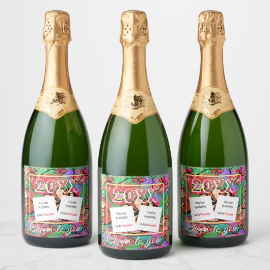 Festive Custom Photo Sparkling Wine Beverage Label Wijnetiket (Flessen)