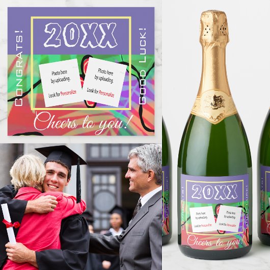 Festive Custom Photo Sparkling Wine Beverage Label Wijnetiket