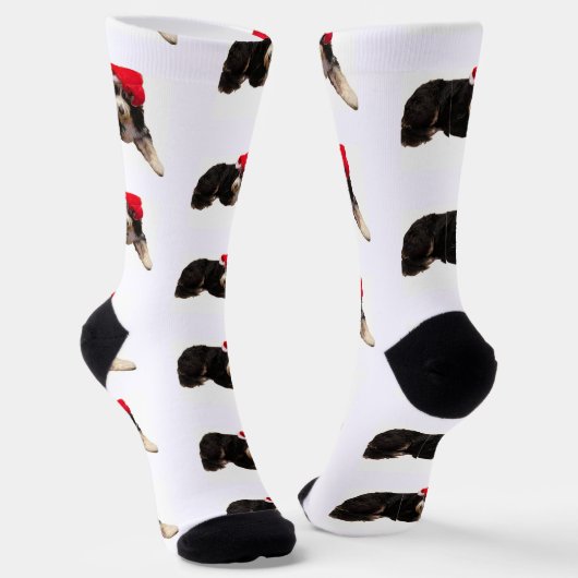 Festive & cute bernedoodle wearing a Santa hat Sokken (Gebogen)