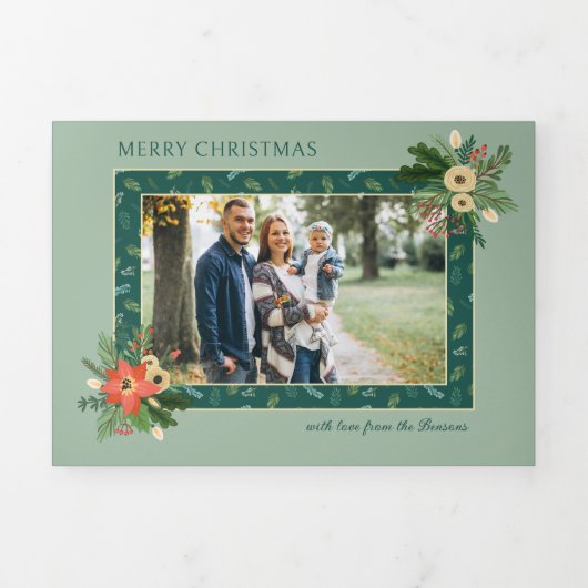 Festive Cute Christmas Floral 1 Photo  Drieluik Wenskaart (Cover)