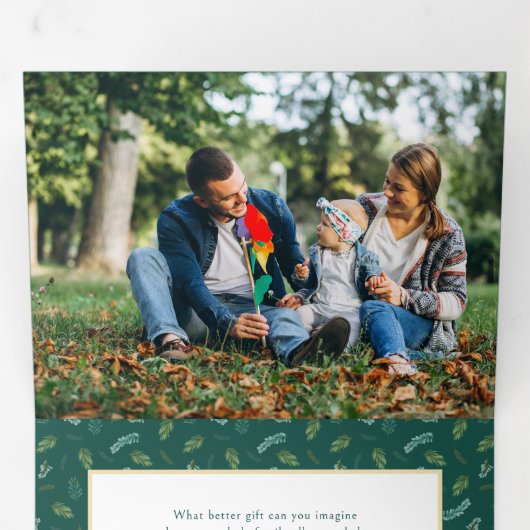 Festive Cute Christmas Floral 1 Photo Drieluik Wenskaart (Binnenzijde eerst)