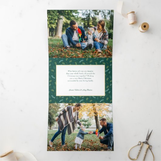 Festive Cute Christmas Floral 1 Photo  Drieluik Wenskaart (Binnen)