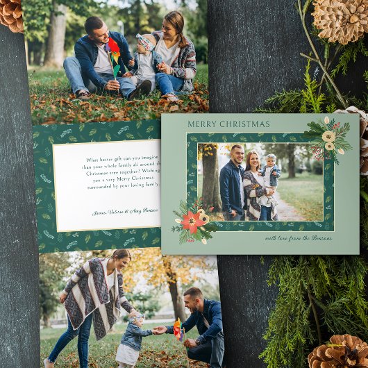 Festive Cute Christmas Floral 1 Photo  Drieluik Wenskaart